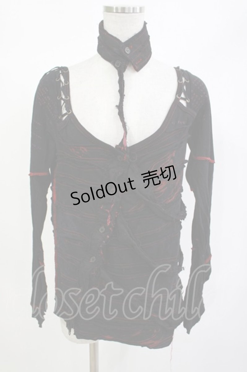 画像1: DARK RED  RUM / ホルターダメージカーデ  黒×赤 H-26-09-10-029-HN-TO-AK-ZH (1)