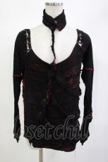 画像1: DARK RED  RUM / ホルターダメージカーデ  黒×赤 H-26-09-10-029-HN-TO-AK-ZH (1)