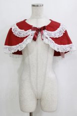 画像1: metamorphose / 【プラスサイズ】無地ラッセルレースつき丸襟ケープ プラスサイズ レッド H-26-09-10-1034-ME-TO-NS-ZH (1)