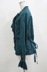 画像2: metamorphose / 【プラスサイズ】スタンドカラーピンタックフリルブラウス プラスサイズ グリーン H-26-09-10-1035-ME-BL-NS-ZH (2)