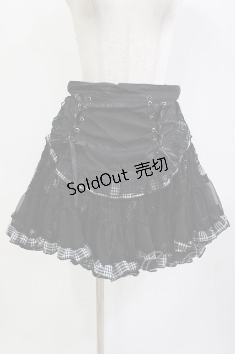 画像1: H jelly / エプロン付きチェックスカート  黒×白 H-26-09-10-014-HN-SK-AK-ZH (1)