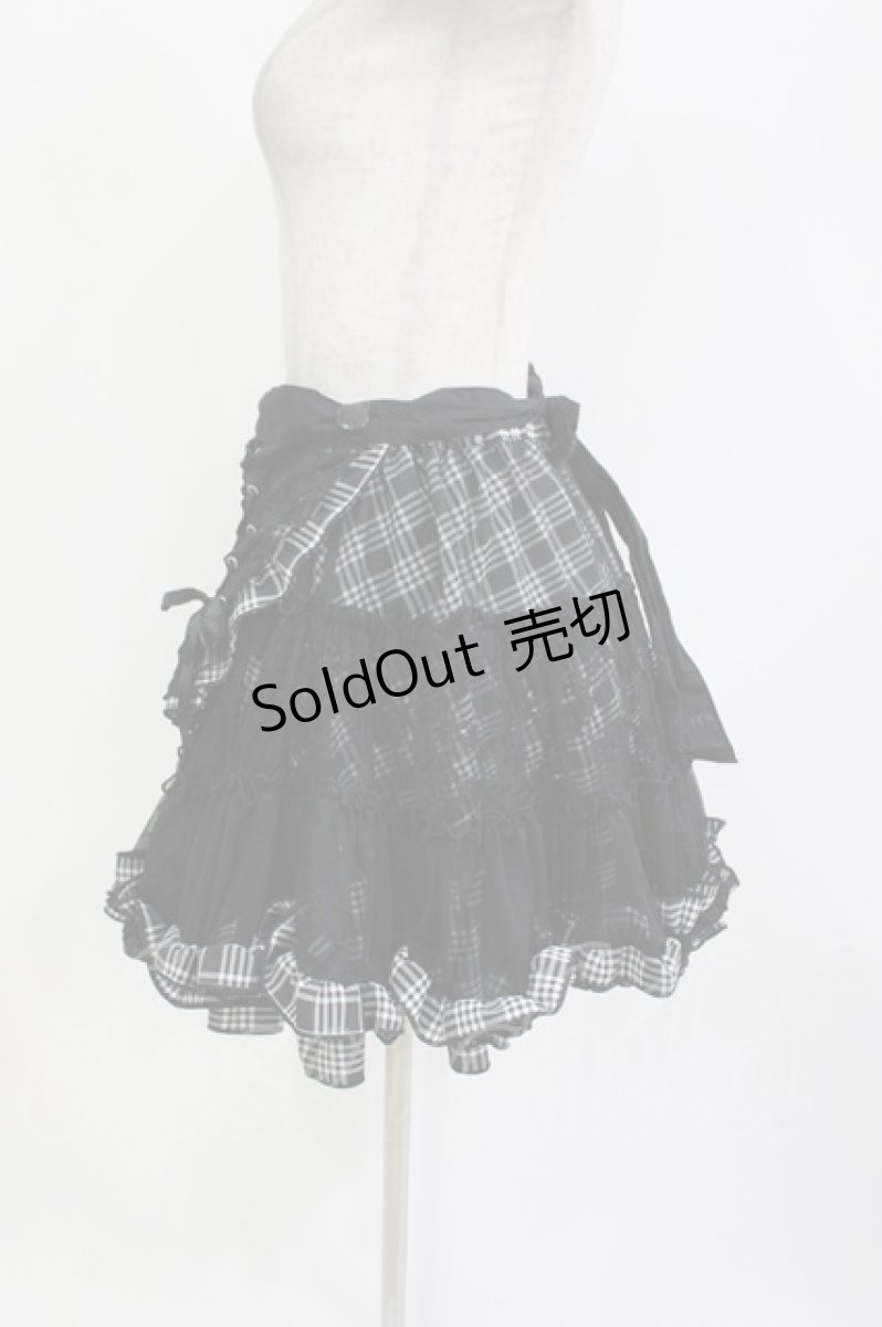 画像2: H jelly / エプロン付きチェックスカート  黒×白 H-26-09-10-014-HN-SK-AK-ZH (2)