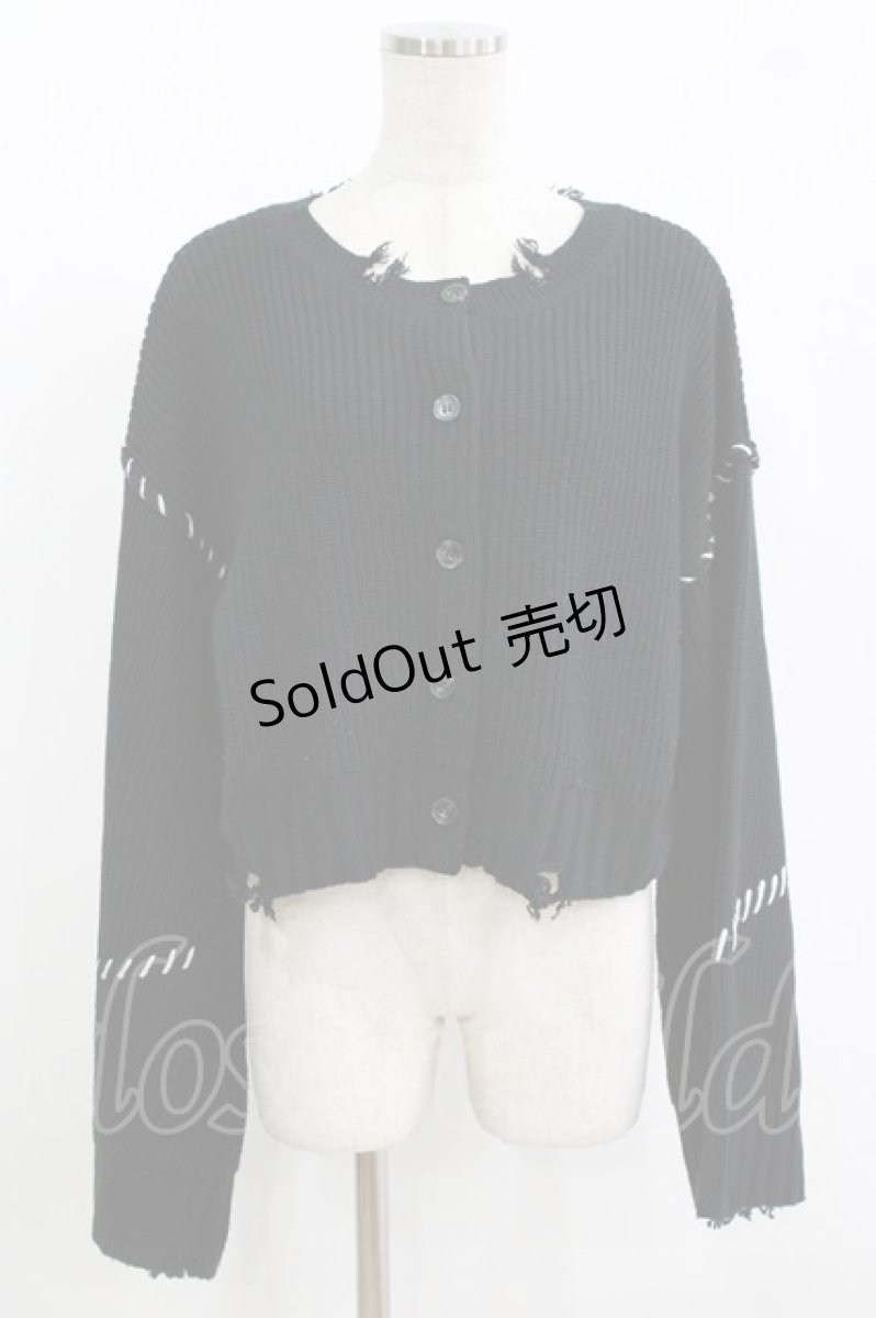 画像1: axes femme POETIQUE / 2wayダメージニットカーデ M ブラック H-26-09-11-040-AX-TO-NS-ZH (1)