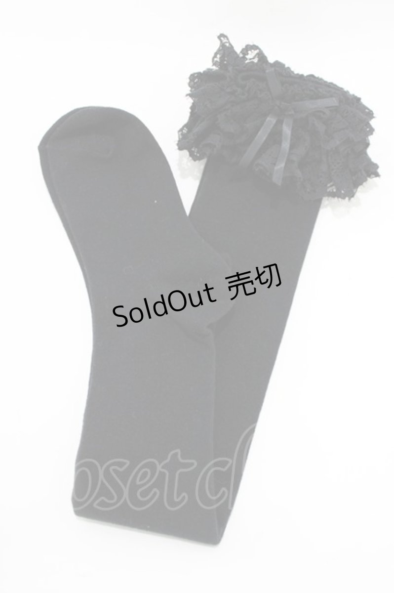 画像1: metamorphose / ラッセルレースオーバーニーソックス  ブラック H-26-09-11-058-ME-ZA-NS-ZH (1)