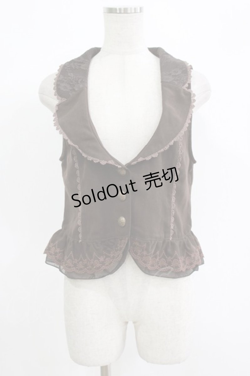 画像1: axes femme / バラ刺繍フリルベスト M ブラウン H-26-09-11-019-AX-TO-NS-ZH (1)