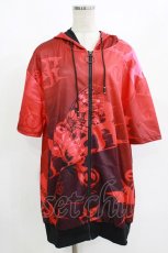 画像1: NieR Clothing / 総柄ZIP半袖パーカー F 赤 H-26-09-12-052-PU-TO-AK-ZH (1)