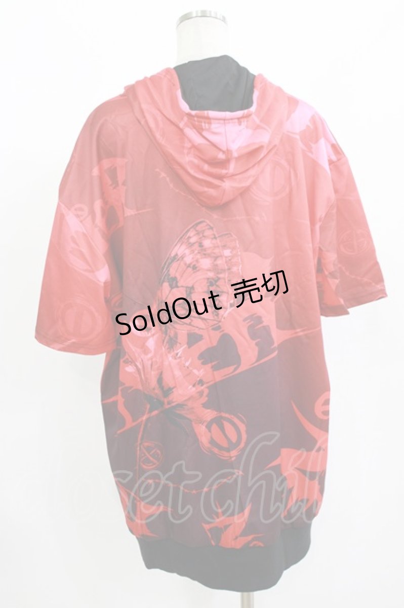 画像2: NieR Clothing / 総柄ZIP半袖パーカー F 赤 H-26-09-12-052-PU-TO-AK-ZH (2)