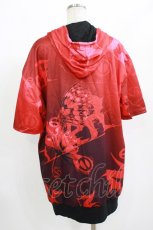 画像2: NieR Clothing / 総柄ZIP半袖パーカー F 赤 H-26-09-12-052-PU-TO-AK-ZH (2)