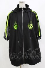 画像1: LISTEN FLAVOR / 猫耳肉球ファイヤー袖メッシュジャージ  ブラック×グリーン H-26-09-12-067-PU-JA-KB-ZH (1)