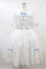 画像1: metamorphose / 【プラスサイズ】はしごレース丸襟半袖ワンピース プラスサイズ 白/サックス H-26-09-13-020-ME-OP-NS-ZH (1)