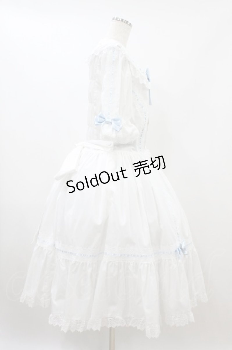 画像3: metamorphose / 【プラスサイズ】はしごレース丸襟半袖ワンピース プラスサイズ 白/サックス H-26-09-13-020-ME-OP-NS-ZH (3)
