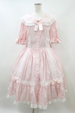 画像1: metamorphose / 【プラスサイズ】はしごレース丸襟半袖ワンピース プラスサイズ ピンク H-26-09-13-021-ME-OP-NS-ZH (1)