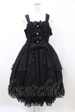 画像1: metamorphose / 【プラスサイズ】総レースシャーリングフリルジャンパースカート プラスサイズ ブラック H-26-09-13-024-ME-OP-NS-ZH (1)