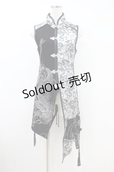 Qutie Frash / チャイナチュニック 黒×白 H-26-09-14-1048-QU-TO-AK-ZH