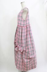 画像2: Jane Marple / French madras drape ribbons dress M ピンク H-26-09-15-056-JM-OP-AK-ZH (2)