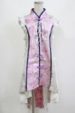 画像1: Qutie Frash / 胸開きチャイナワンピ  白×ピンク H-26-09-15-077-QU-OP-AK-ZH (1)