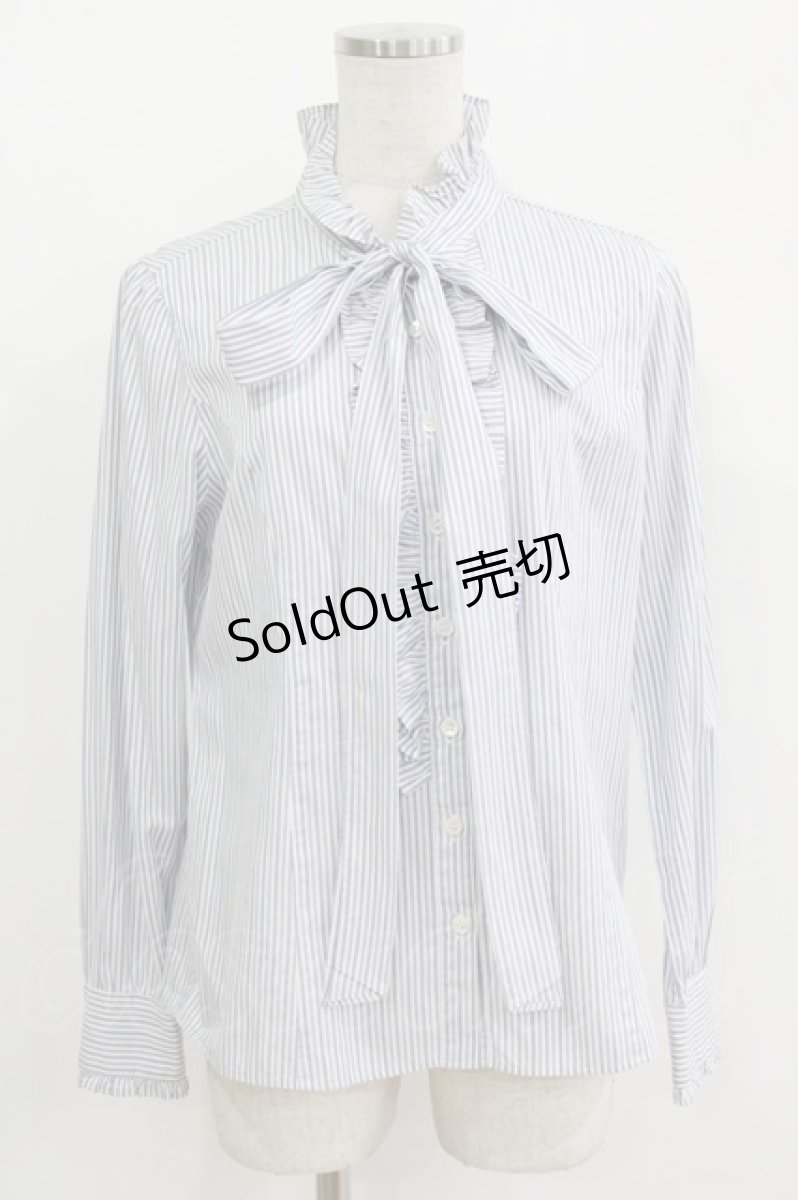 画像1: Jane Marple / Stripe frill blouse M ブルー H-26-09-16-1022-JM-BL-AK-ZH (1)