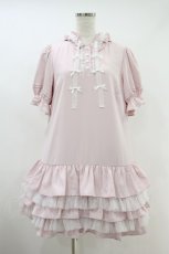 画像1: Lolime by mellfy memory / hooded frill ruffle mini dress M ピンク H-26-09-17-1030-LO-OP-NS-ZH (1)