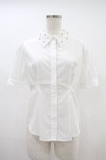 画像1: tocco closet / 立体フラワーモチーフ襟付きウエストタックブラウス M 白 H-26-09-17-1047-LO-BL-NS-ZH (1)