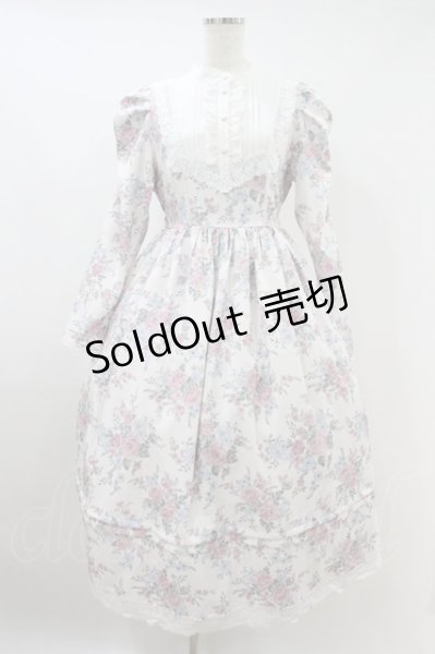 Chalmiere / クラシカルローズ柄ワンピース M 白 H-26-09-17-1020-AX