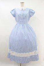 画像1: tocco closet / パール釦レース×ストライプシャツワンピース M ブルー H-26-09-17-1026-LO-OP-NS-ZH (1)
