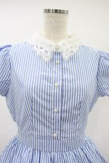 画像3: tocco closet / パール釦レース×ストライプシャツワンピース M ブルー H-26-09-17-1026-LO-OP-NS-ZH (3)