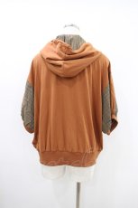 画像2: NieR Clothing / チェック切替半袖パーカー  茶 H-26-09-18-022-PU-TO-KB-ZH (2)