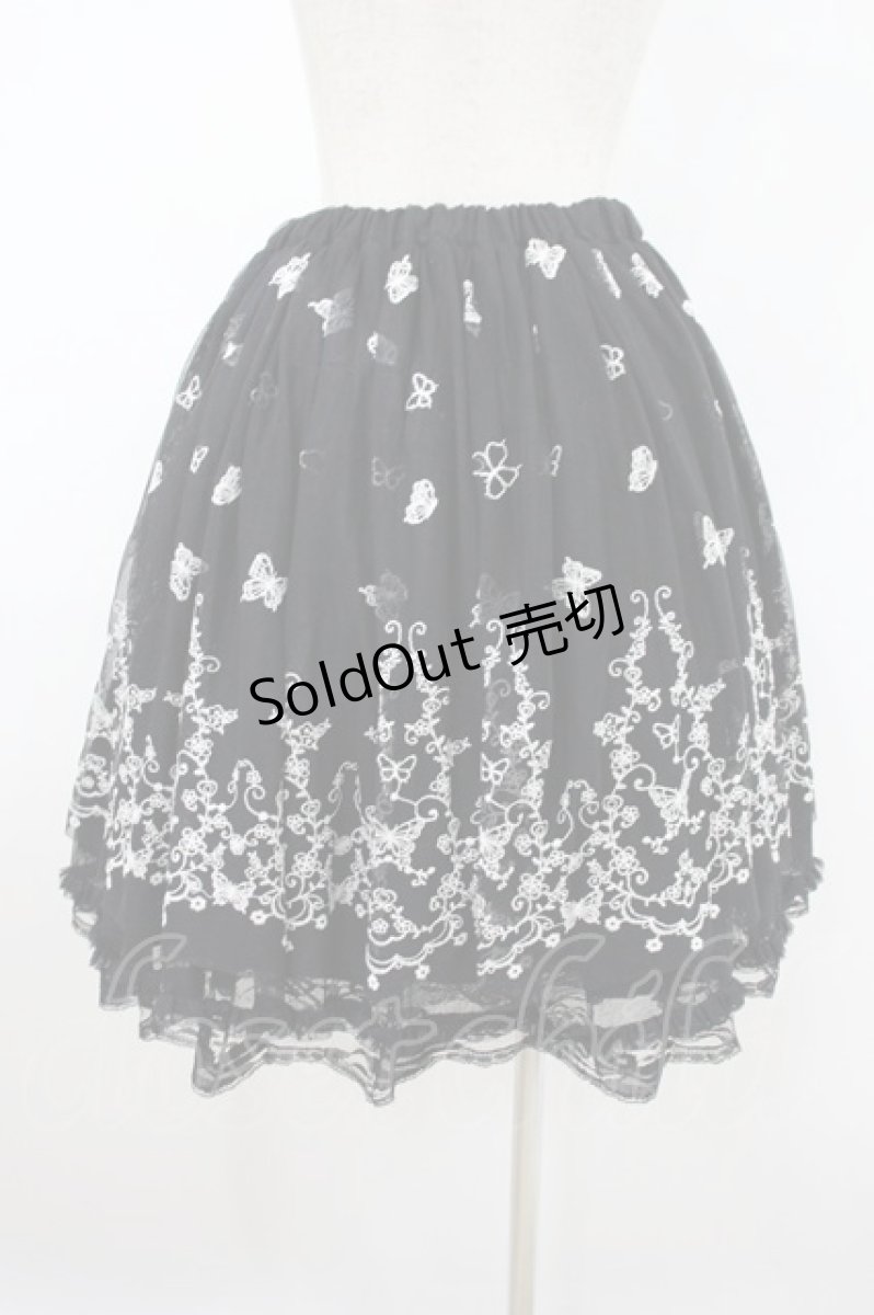 画像2: axes femme / 蝶々刺繍チュールスカート M ブラック H-26-09-20-029-AX-SK-YZ-ZH (2)