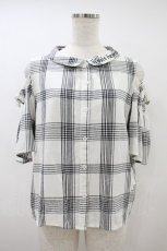 画像1: Rydia / 肩開きチェックブラウス M 白×黒 H-26-09-22-1018-PU-BL-AK-ZH (1)