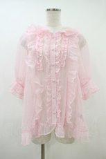 画像1: Chalmiere / ドットチュールブラウス M ピンク H-26-09-25-047-AX-BL-NS-ZH (1)