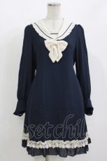 画像1: Innocent World / クレープウェーブセーラーワンピース M ネイビー H-26-09-26-043-IW-OP-NS-ZH (1)