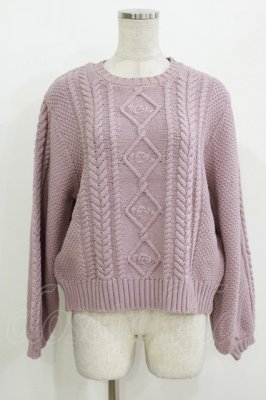 Preview of 同色ローズ刺繍ケーブルニットプルオーバー Free LAVENDER