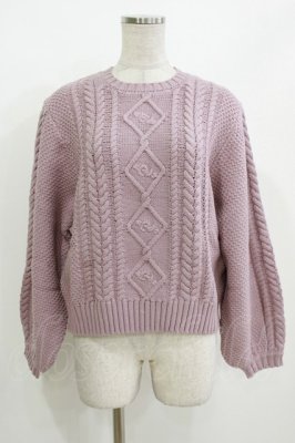 Preview of 同色ローズ刺繍ケーブルニットプルオーバー Free LAVENDER