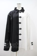 画像1: PSYNYXX / チャイナボタンシャツ  白×黒 H-26-09-26-1042-PU-BL-AK-ZH (1)