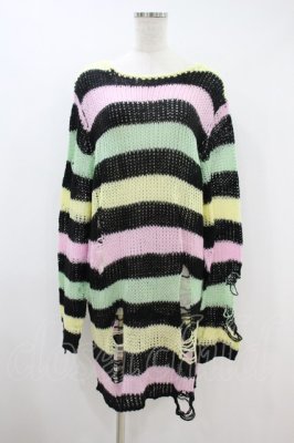 Preview of Liqorice Knit Sweater M 黒×ピンク×ミント×イエロー