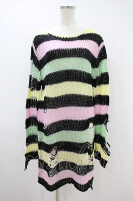 Preview of Liqorice Knit Sweater S 黒×ピンク×ミント×イエロー