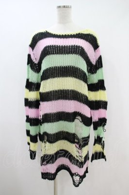 Preview of Liqorice Knit Sweater L 黒×ピンク×ミント×イエロー