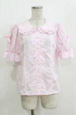 画像1: Chalmiere / トーションレース丸襟半袖ブラウス M ピンク H-26-09-27-1062-AX-BL-NS-ZH (1)