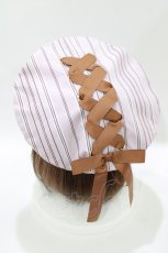 画像2: axes femme / ストライプ×リボンベレー 頭周り60cm/高さ4.5cm ピンク H-26-09-27-1080-AX-AC-NS-ZH (2)