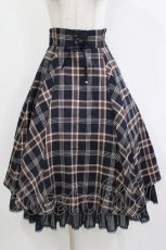 画像1: Secret Honey / サス付きロングチェックスカート 2 ネイビー/ブラウン H-26-09-27-1011-CA-SK-YZ-ZH (1)