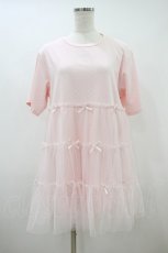 画像1: Lolime by mellfy memory / Tulle tiered T-shirt mini one piece Free ピンク H-26-09-28-034-LO-OP-NS-ZH (1)