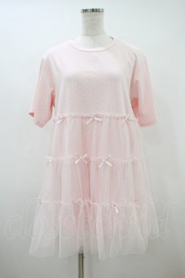 Preview of Tulle tiered T-shirt mini one piece Free ピンク
