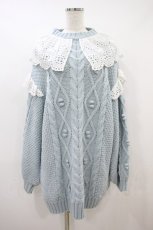画像1: Candy Stripper / LACE COLLAR CABLE KNITワンピース Free サックス H-26-09-28-037-PU-OP-KB-ZH (1)