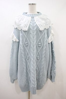 Preview of LACE COLLAR CABLE KNITワンピース Free サックス