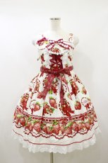 画像1: BABY,THE STARS SHINE BRIGHT / Love’s Strawberry Afternoon Tea柄ジャンパースカート Free 白 H-26-09-28-1068-BA-OP-SA-ZH (1)