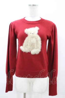 Preview of bear shaggy knit tops Free レッド