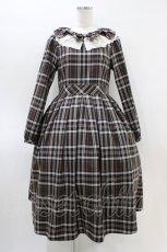 画像1: Melody BasKet / リボンとレースカラーのタータンチェックワンピース M ブラウン H-26-09-28-1081-LO-OP-KB-ZH (1)