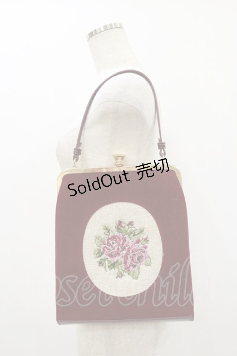 画像1: an another angelus / カメオローズ刺繍スクエアがま口バッグ 高さ26.5cm幅24cmマチ6.5cm持ち手41cm BORDEAUX H-26-09-28-1028-CA-BG-NS-ZH (1)