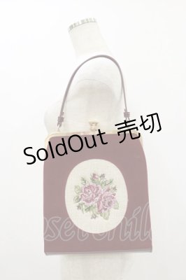 Preview of カメオローズ刺繍スクエアがま口バッグ 高さ26.5cm幅24cmマチ6.5cm持ち手41cm BORDEAUX