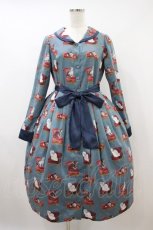 画像1: Melody BasKet / Cats castleフロントボタンワンピース M ブルーグリーン H-26-09-28-014-LO-OP-KB-ZH (1)